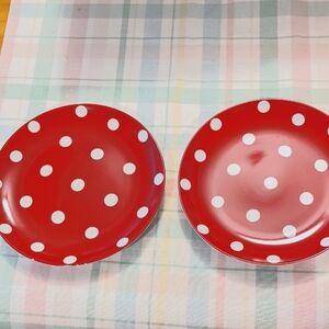 Pottery Barn Picnic Pattern Chloe Red White Polka Dot Plates Salad Ladybug